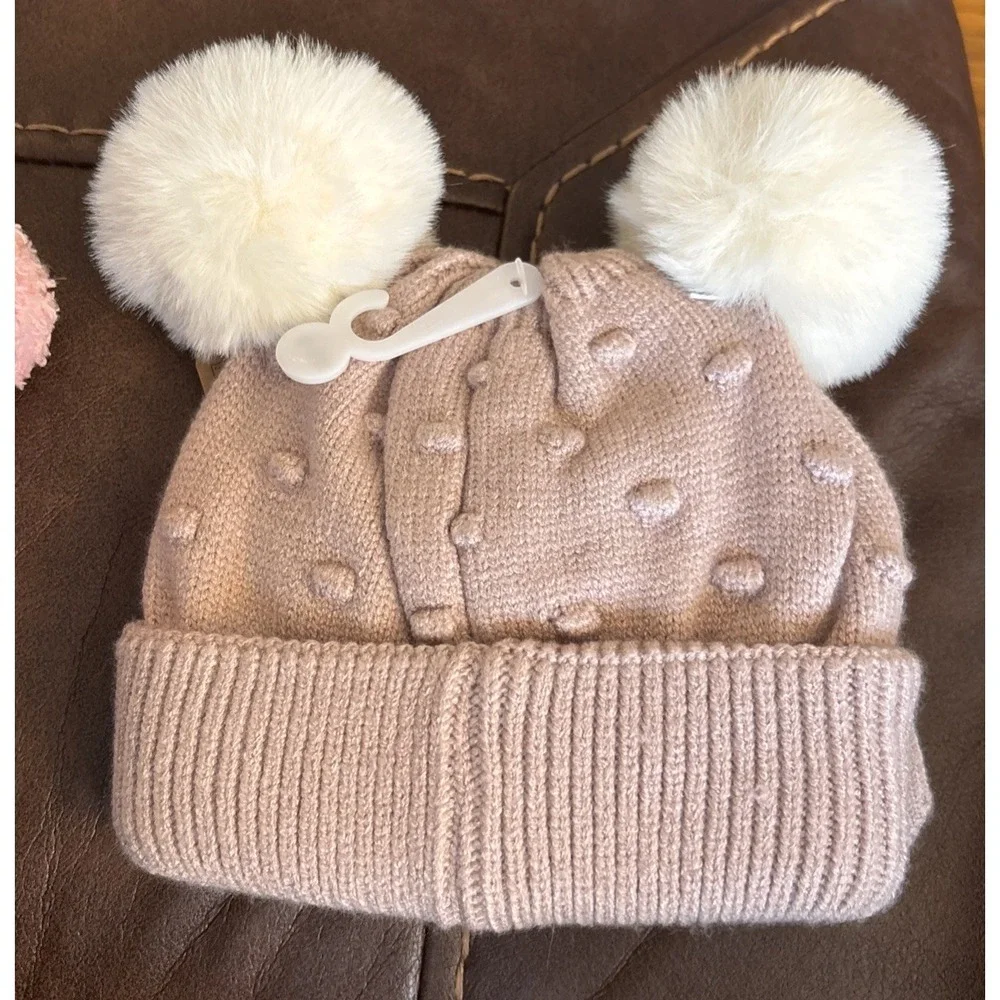 Bearpaw 6-12 Month Light Brown Knit Hat W Mittens NWT & Pink Hat 12-24mo.